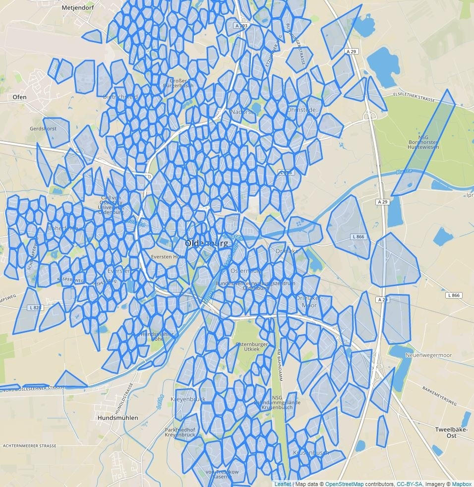 Пример сценария для города Ольденбург;  Создано на основе OpenStreetMap   [   http://www
